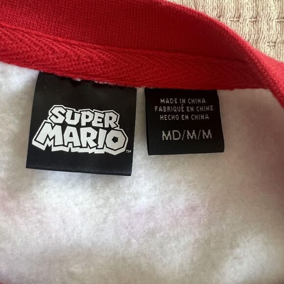 Super Mario Sweatshirt Mens Medium White Red Blue Yellow Nintendo Gamer Crewneck - Picture 3 of 14